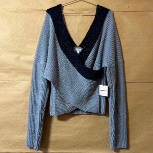 Superdown | NWT Lanah Wrap Sweater Crossover Front Blue Multi Metallic Size L